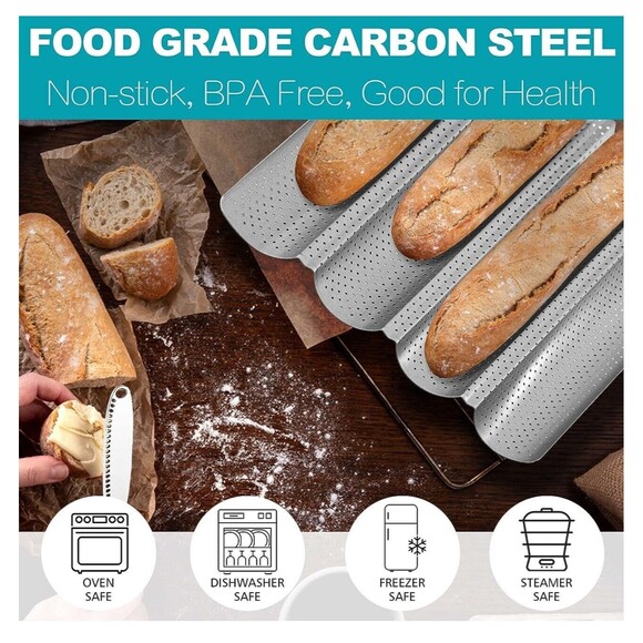 Anaeat Nonstick Perforated French Bread Baking Pan, 15"X 13" , Silver NEW - Picture 2 of 9